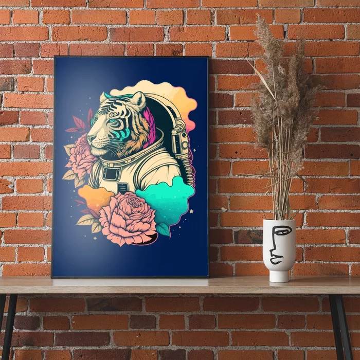 Astronaut Tiger Flowery Design Poster