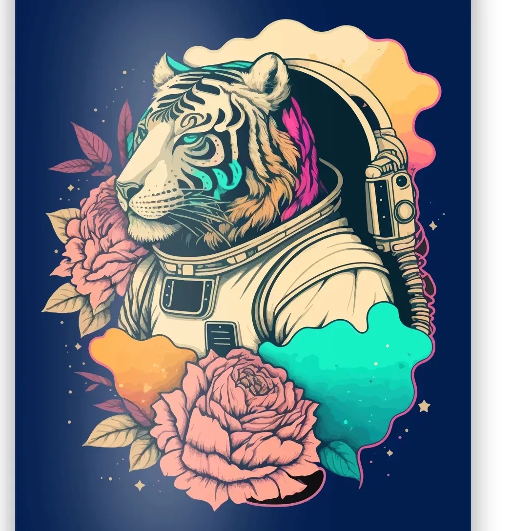 Astronaut Tiger Flowery Design Poster