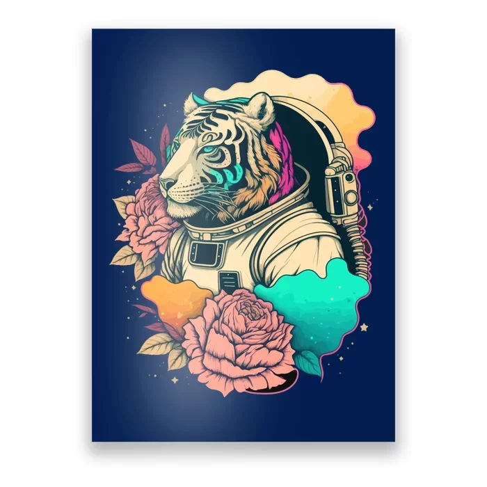 Astronaut Tiger Flowery Design Poster