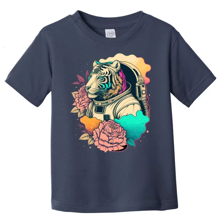 Astronaut Tiger Flowery Design Toddler T-Shirt