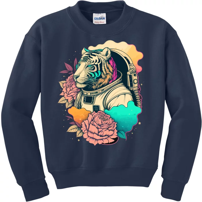 Astronaut Tiger Flowery Design Kids Sweatshirt