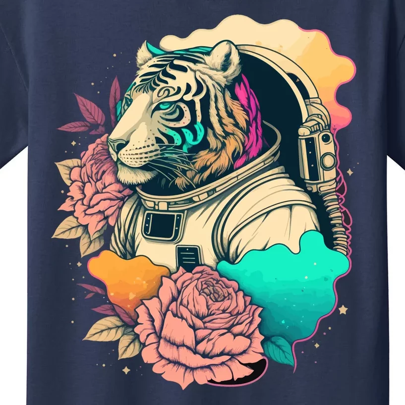 Astronaut Tiger Flowery Design Kids T-Shirt