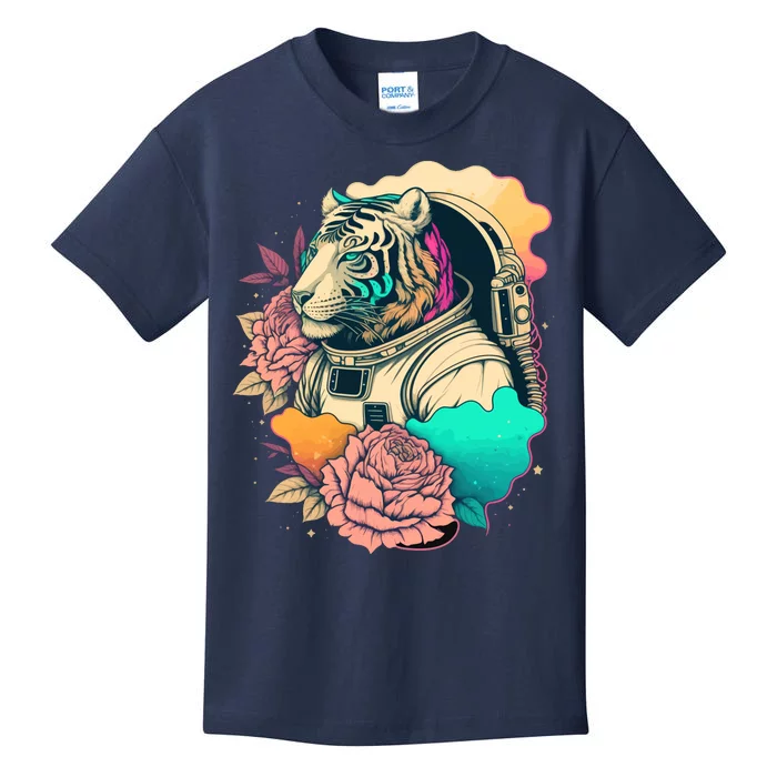 Astronaut Tiger Flowery Design Kids T-Shirt