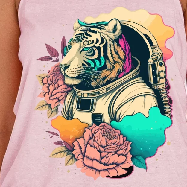 Astronaut Tiger Flowery Design Women's Knotted Racerback Tank