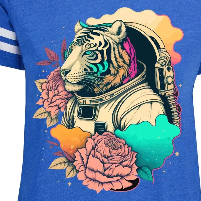 Astronaut Tiger Flowery Design Enza Ladies Jersey Football T-Shirt