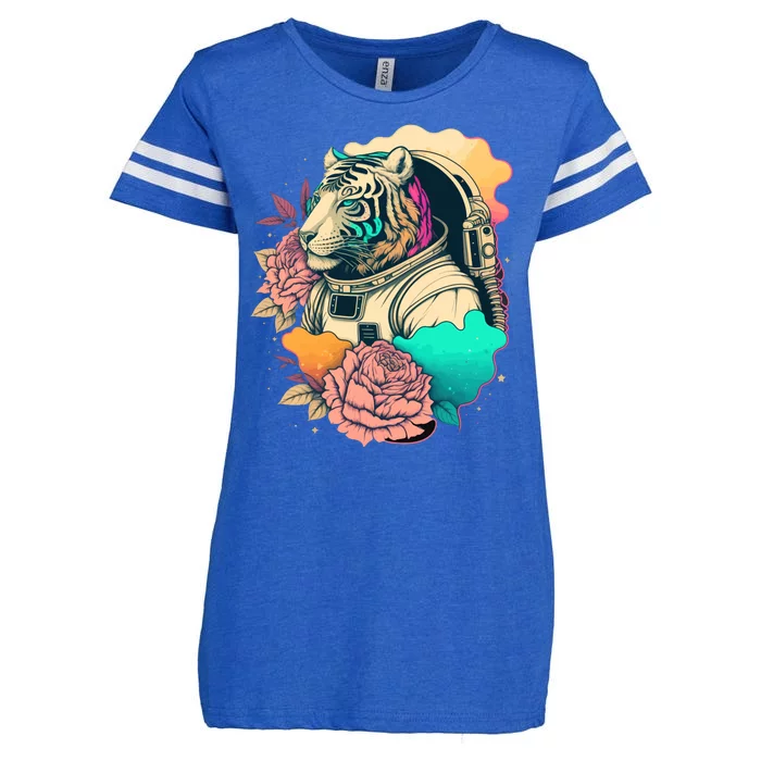 Astronaut Tiger Flowery Design Enza Ladies Jersey Football T-Shirt