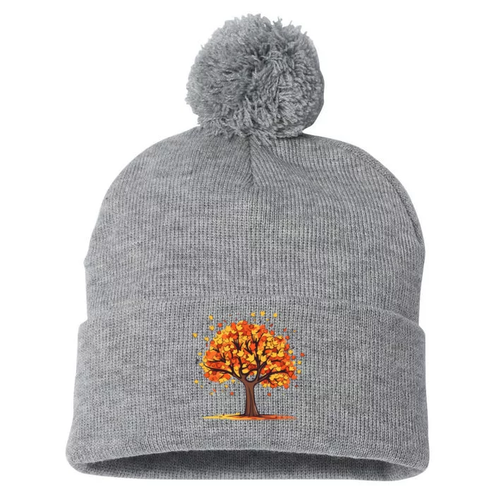 Autumn Tree Fall Lover Pom Pom 12in Knit Beanie