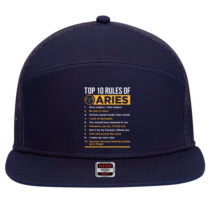 Aries Traits Facts Horoscope Zodiac Astrological Sign Gift 7 Panel Mesh Trucker Snapback Hat