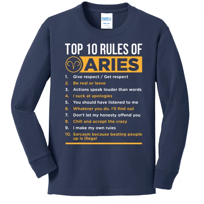 Aries Traits Facts Horoscope Zodiac Astrological Sign Gift Kids Long Sleeve Shirt