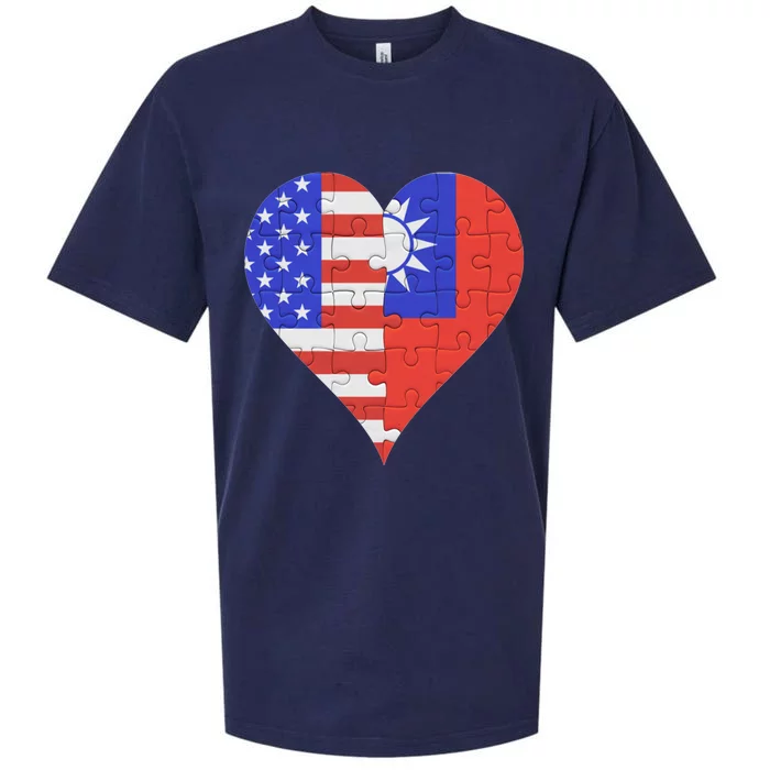 American Taiwanese Flag Heart Funny Gift Sueded Cloud Jersey T-Shirt