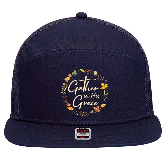 Autumn Thanksgiving Gather In His Grace Christian Gift 7 Panel Mesh Trucker Snapback Hat