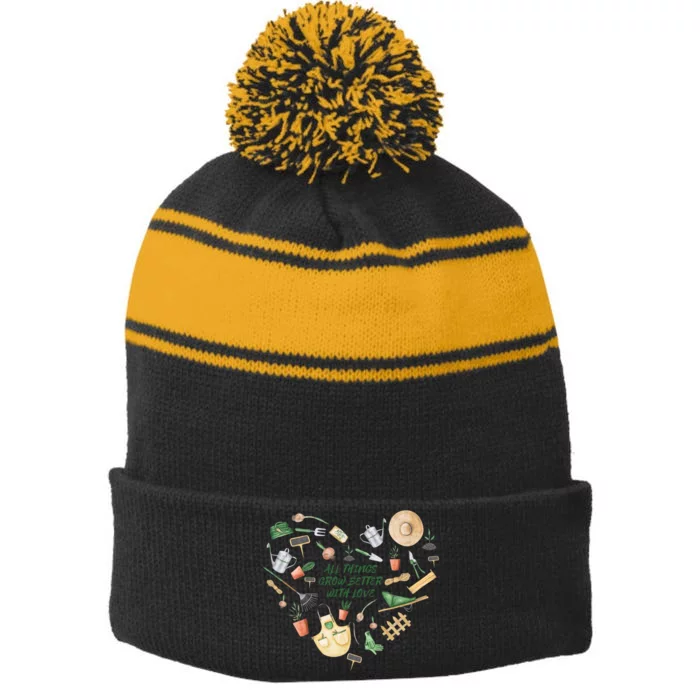 All Things Grow Better With Love Love Gardening Heart Stripe Pom Pom Beanie