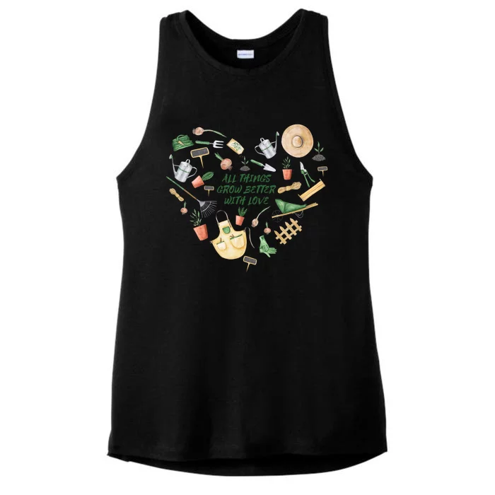 All Things Grow Better With Love Love Gardening Heart Ladies Tri-Blend Wicking Tank