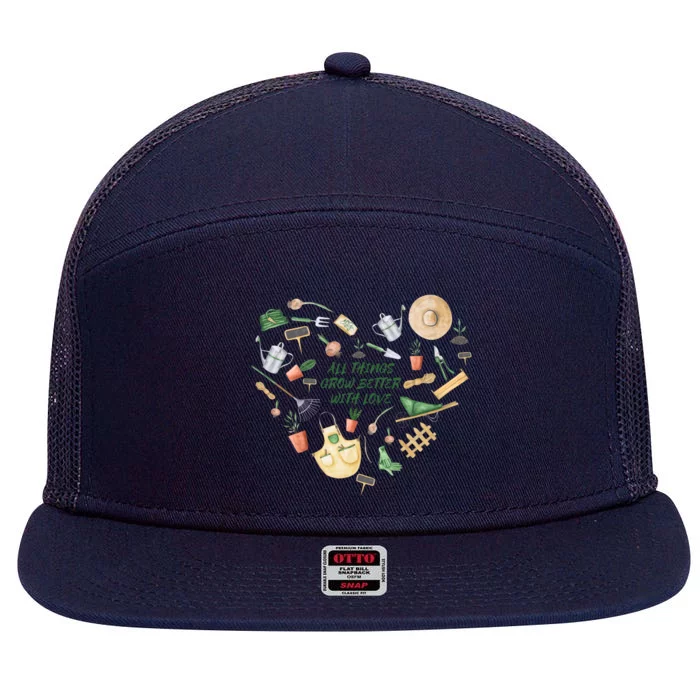 All Things Grow Better With Love Love Gardening Heart 7 Panel Mesh Trucker Snapback Hat