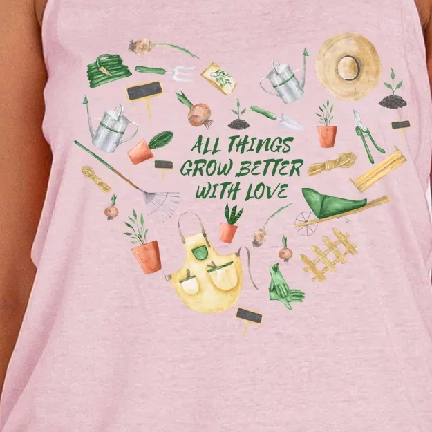 All Things Grow Better With Love Love Gardening Heart Women's Knotted Racerback Tank