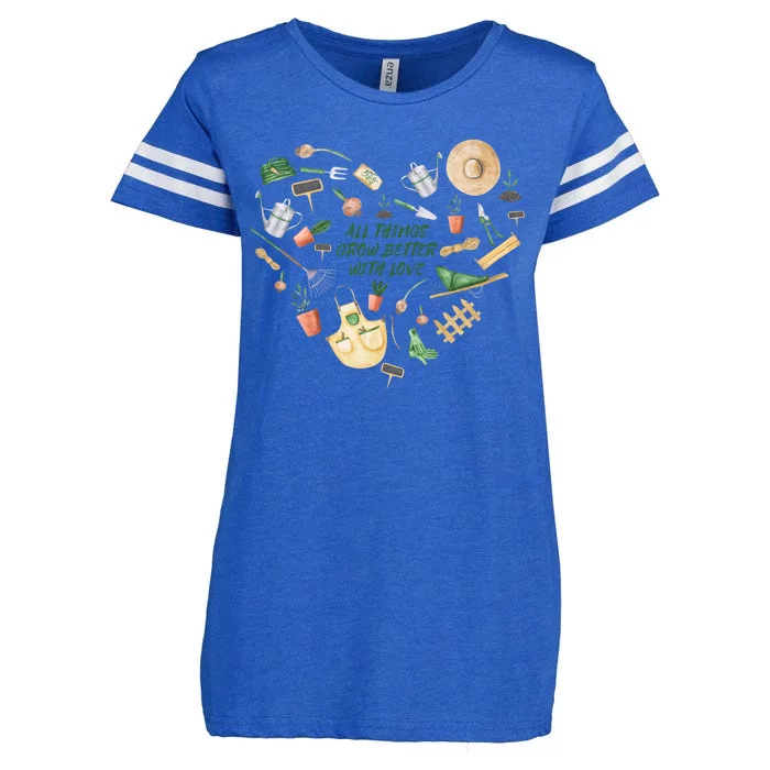 All Things Grow Better With Love Love Gardening Heart Enza Ladies Jersey Football T-Shirt