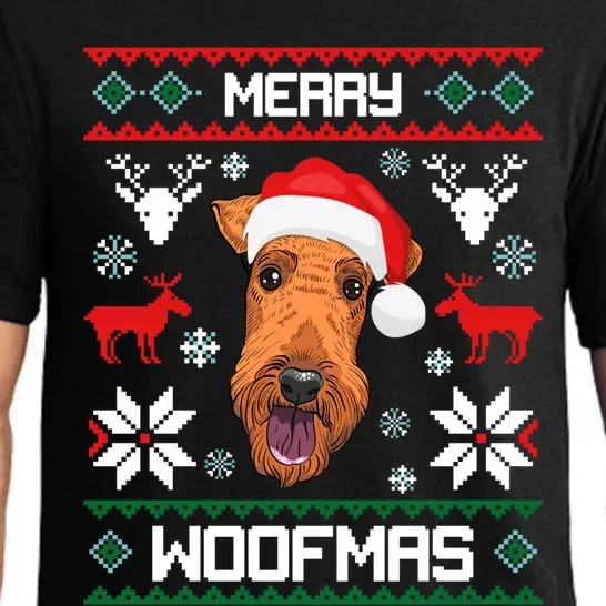 Airedale Terrier Gift For Merry Christmas Woofmas Clothes Gift Pajama Set