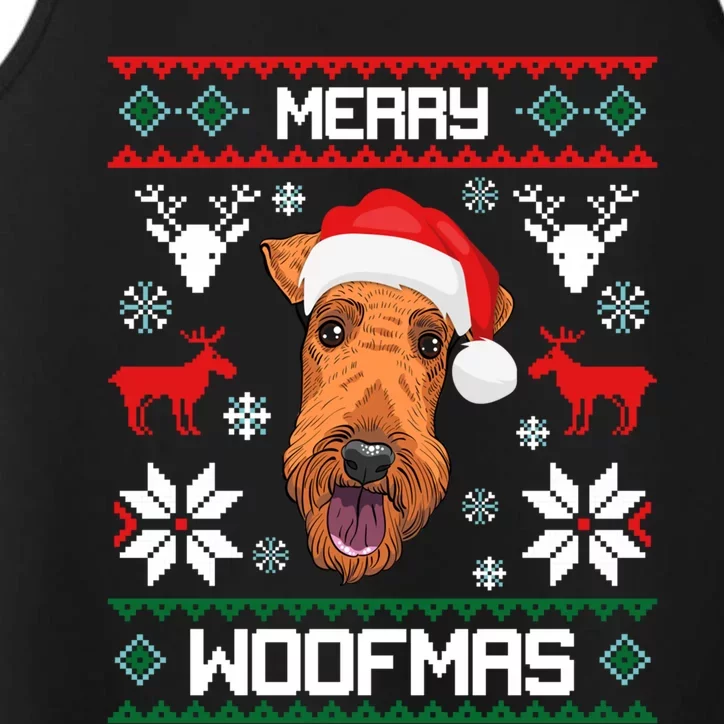 Airedale Terrier Gift For Merry Christmas Woofmas Clothes Gift Performance Tank