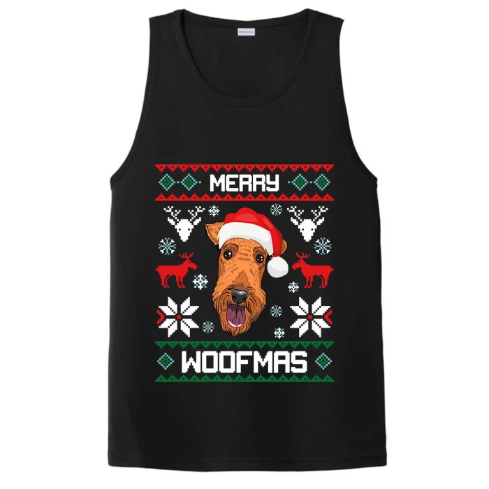 Airedale Terrier Gift For Merry Christmas Woofmas Clothes Gift Performance Tank