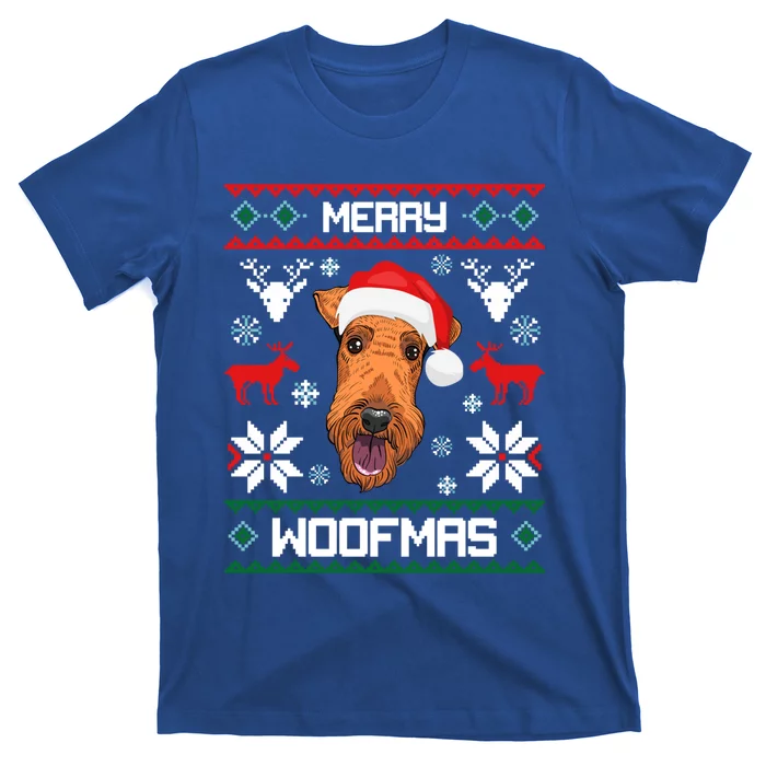 Airedale Terrier Gift For Merry Christmas Woofmas Clothes Gift T-Shirt