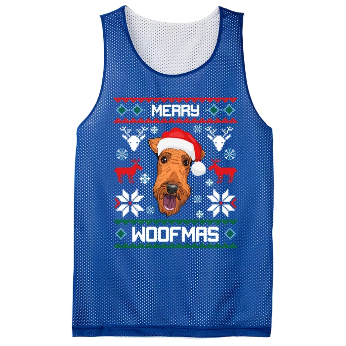 Airedale Terrier Gift For Merry Christmas Woofmas Clothes Gift Mesh Reversible Basketball Jersey Tank