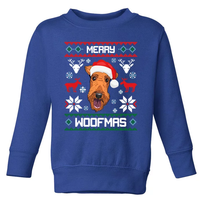 Airedale Terrier Gift For Merry Christmas Woofmas Clothes Gift Toddler Sweatshirt