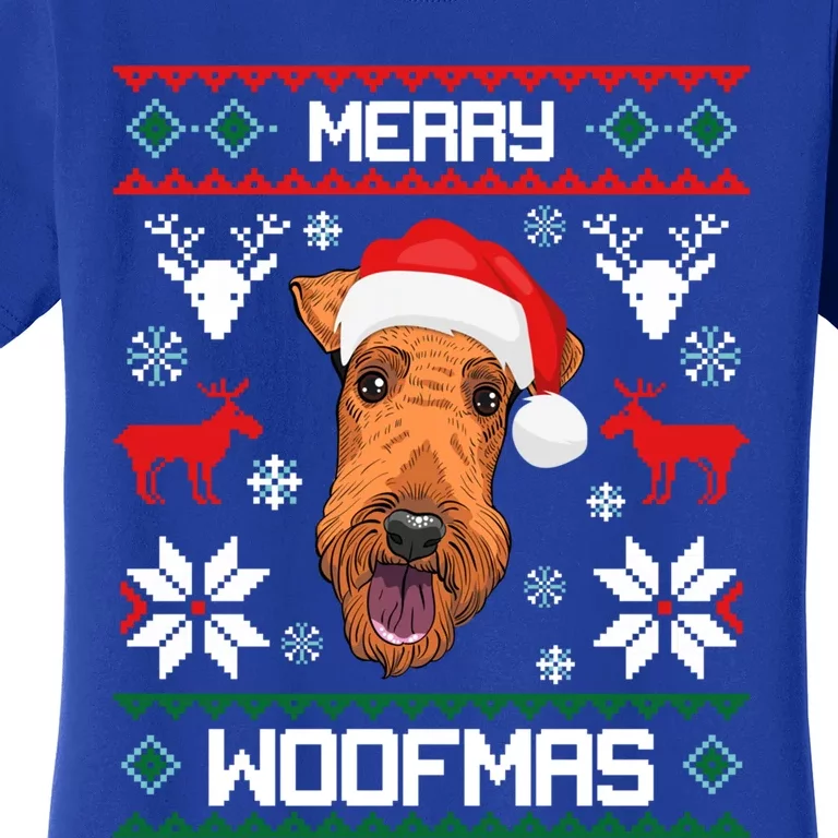 Airedale Terrier Gift For Merry Christmas Woofmas Clothes Gift Women's T-Shirt