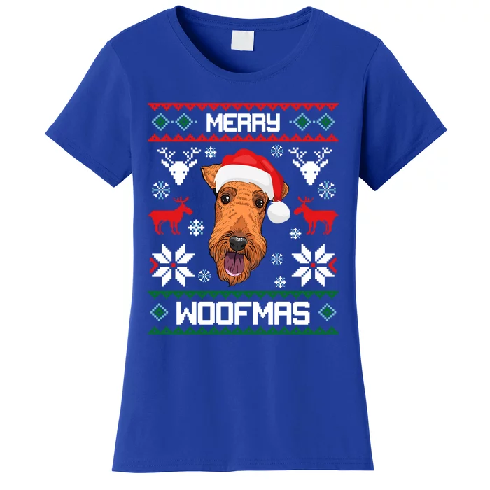 Airedale Terrier Gift For Merry Christmas Woofmas Clothes Gift Women's T-Shirt