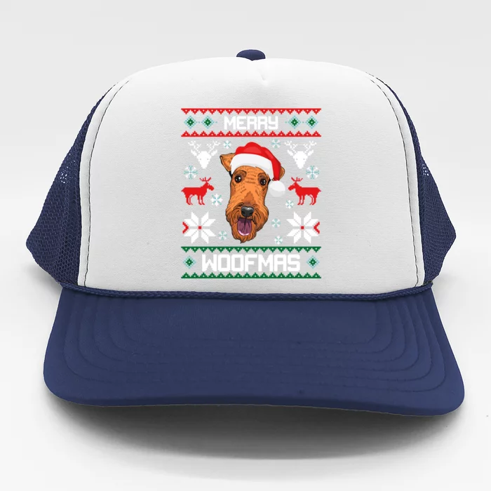 Airedale Terrier Gift For Merry Christmas Woofmas Clothes Gift Trucker Hat