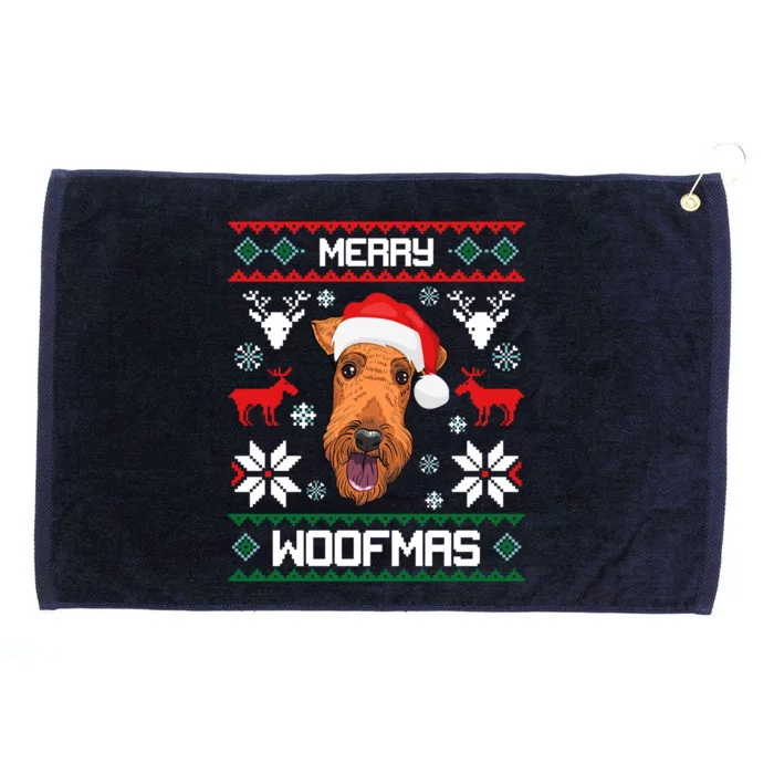 Airedale Terrier Gift For Merry Christmas Woofmas Clothes Gift Grommeted Golf Towel