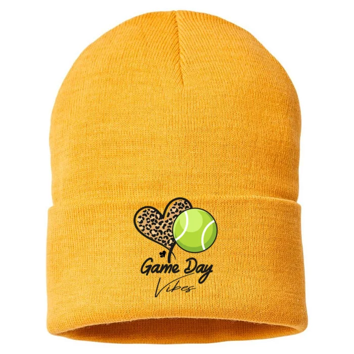 America Tennis Game Day Vibes Tennis Mom Leopard Gift Sustainable Knit Beanie