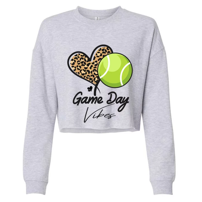 America Tennis Game Day Vibes Tennis Mom Leopard Gift Cropped Pullover Crew