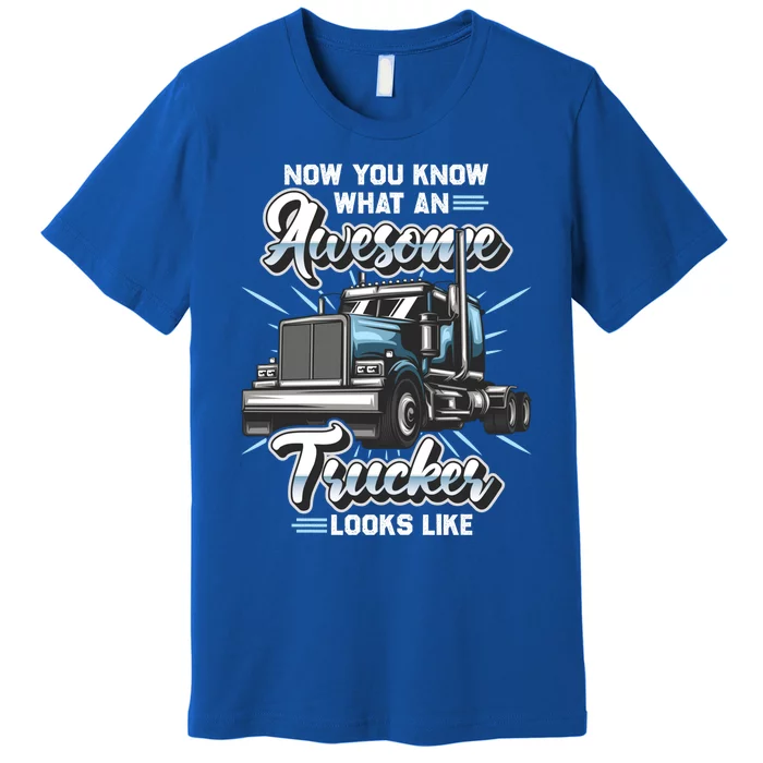 Awesome Trucker Gift Semi Truck Driver Big Rig Truckers Cute Gift Premium T-Shirt