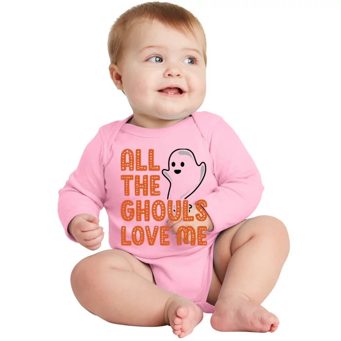 All The Ghouls Love Me Ghost Boy Halloween Baby Long Sleeve Bodysuit