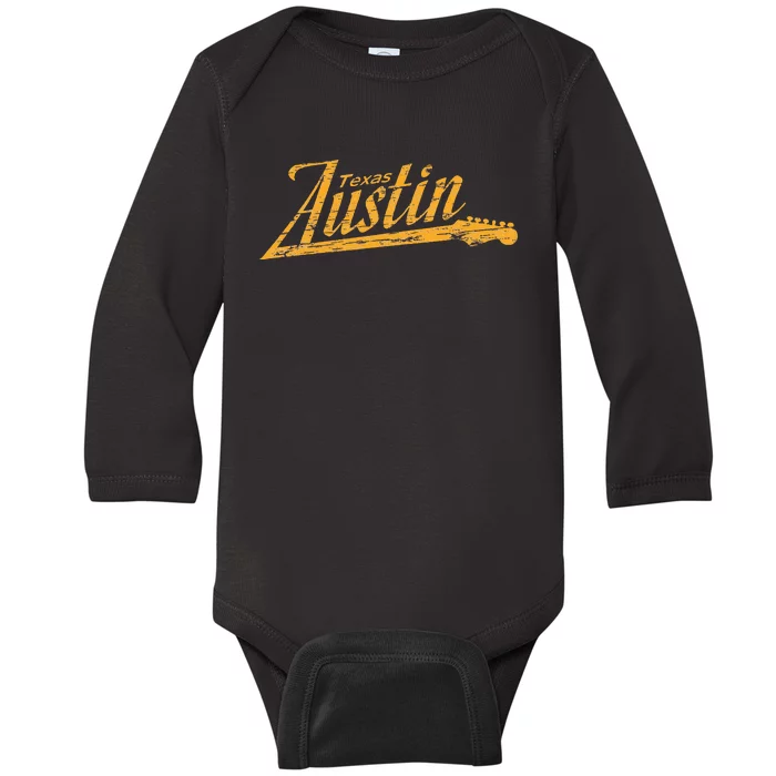 Austin Texas Guitar Neck Baby Long Sleeve Bodysuit