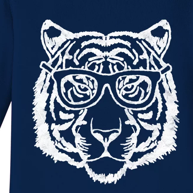 Artistic Tiger Head And Hipster Glasses Funny Graphic Gift Baby Long Sleeve Bodysuit