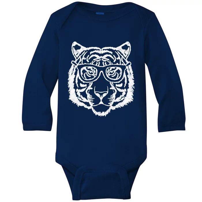 Artistic Tiger Head And Hipster Glasses Funny Graphic Gift Baby Long Sleeve Bodysuit