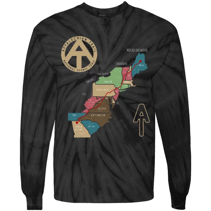 Appalachian Trail Hiking Map Tie-Dye Long Sleeve Shirt