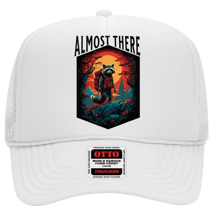 Almost There Hiking Raccoon High Crown Mesh Trucker Hat