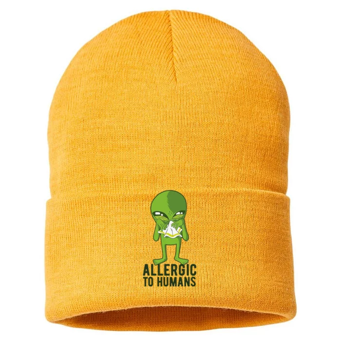 Allergic To Humans Funny Alien Sustainable Knit Beanie