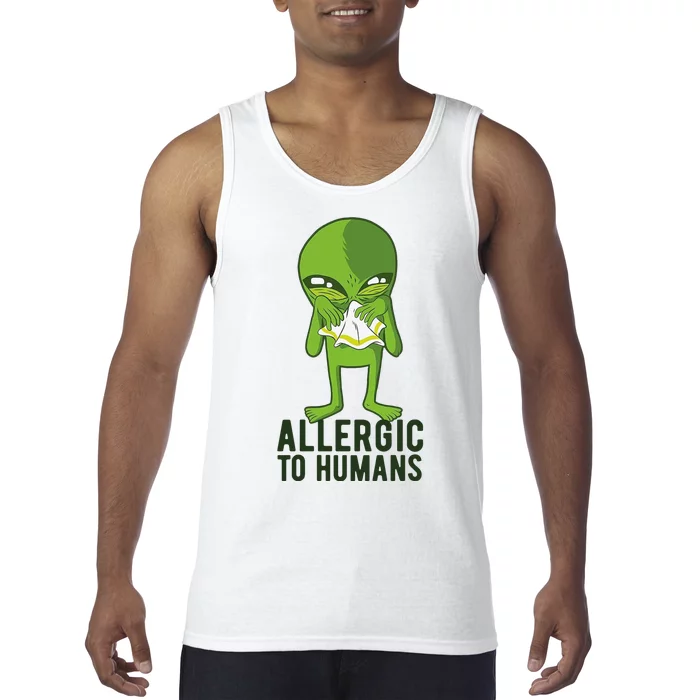 Allergic To Humans Funny Alien Tank Top