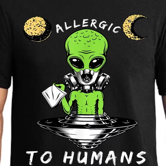 Allergic To Humans Funny Alien Ufo Sniffing Pajama Set