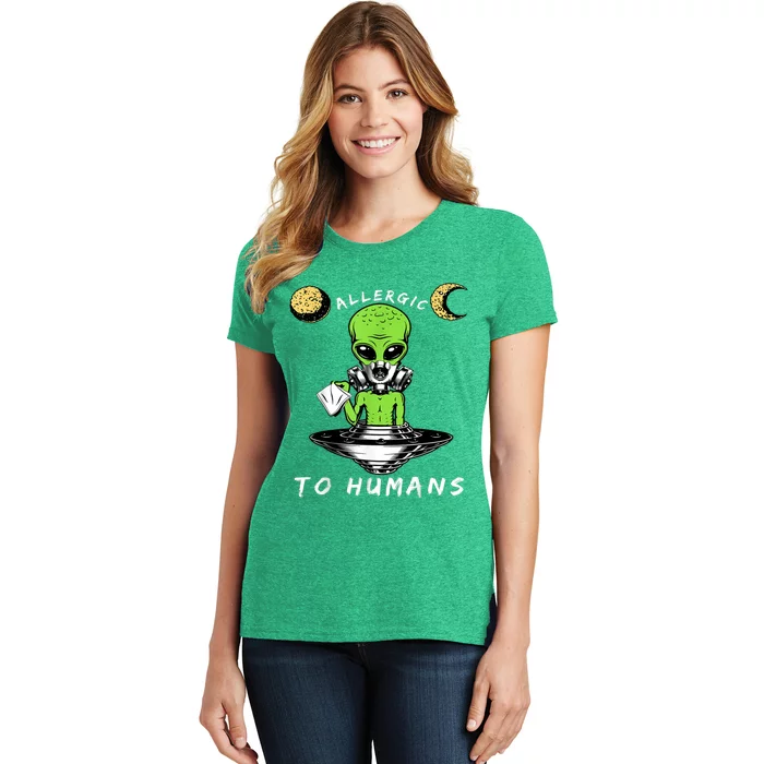 Allergic To Humans Funny Alien Ufo Sniffing Women's T-Shirt