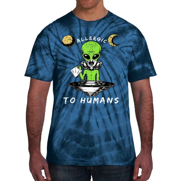 Allergic To Humans Funny Alien Ufo Sniffing Tie-Dye T-Shirt