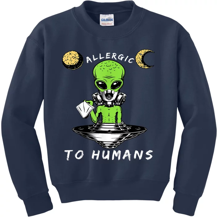 Allergic To Humans Funny Alien Ufo Sniffing Kids Sweatshirt