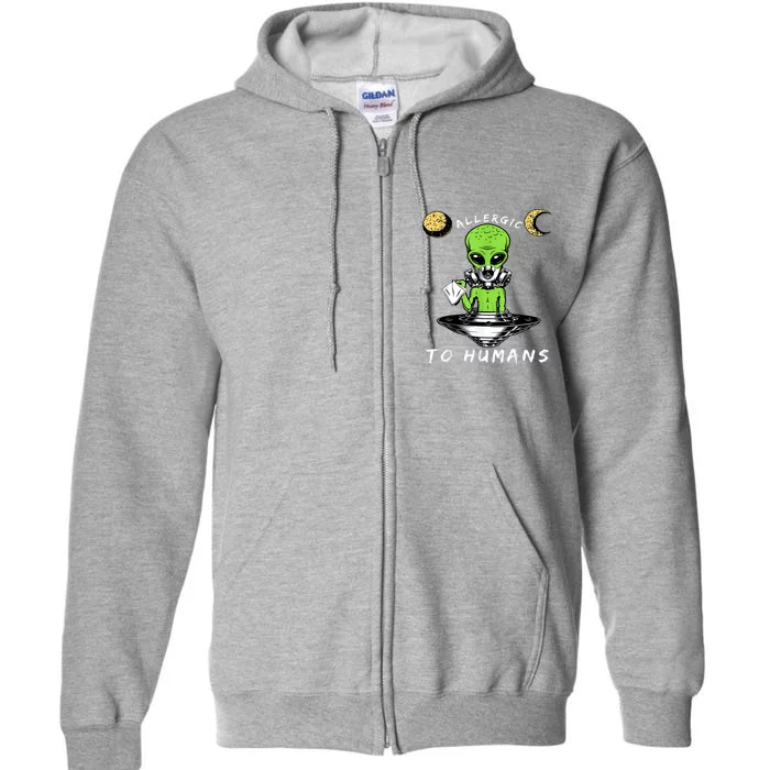 Allergic To Humans Funny Alien Ufo Sniffing Full Zip Hoodie