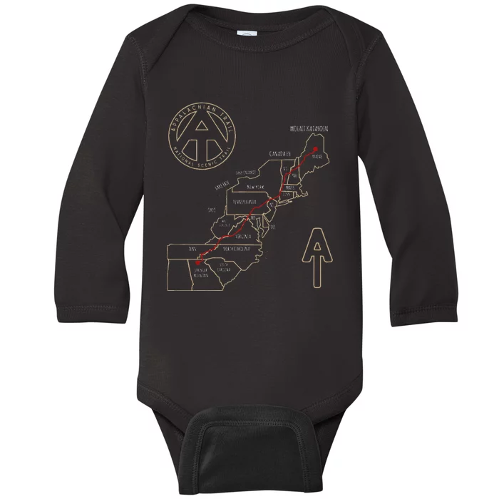 Appalachian Trail Hiking Map Outdoor Adventure Trailing Baby Long Sleeve Bodysuit