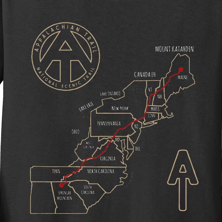 Appalachian Trail Hiking Map Outdoor Adventure Trailing Kids Long Sleeve Shirt