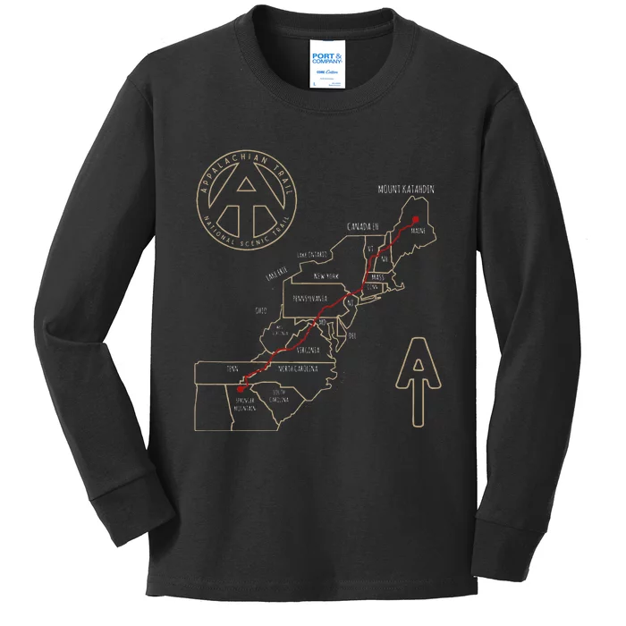 Appalachian Trail Hiking Map Outdoor Adventure Trailing Kids Long Sleeve Shirt