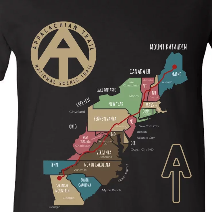 Appalachian Trail Hiking Map V-Neck T-Shirt